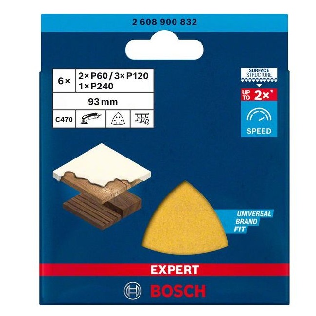 Bosch sada brusných papírů EXPERT 93x93mm C470 6 otvorů G60,120,240 6ks 2608900832