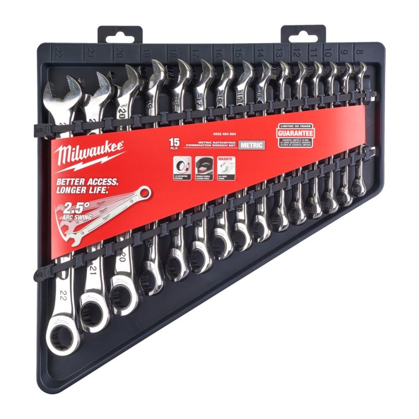 Milwaukee MAX BITE™ sada kombinovaných ráčnových klíčů s metrickými mírami (15 ks) 4932464994