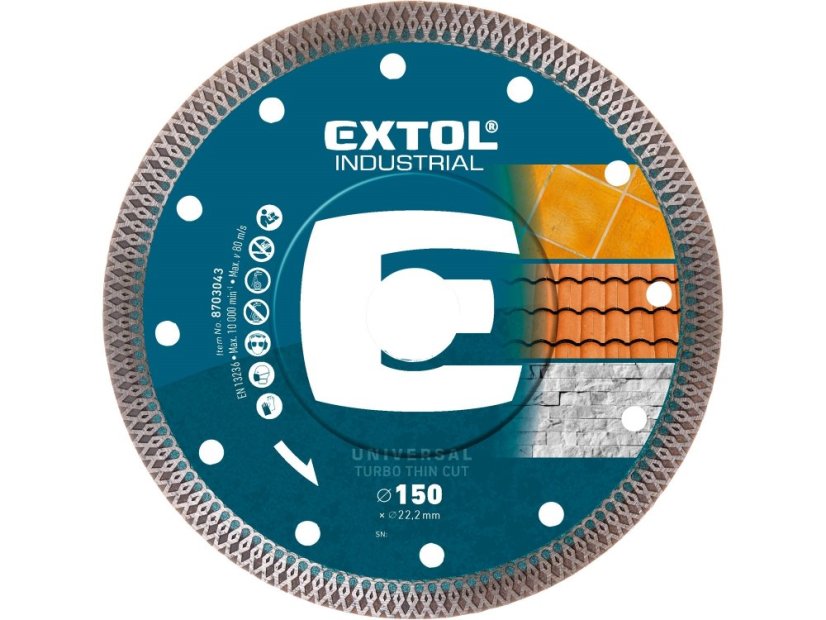 EXTOL INDUSTRIAL 8703043 kotouč diamantový řezný, turbo Thin Cut, suché i mokré řezání, O 150x22,2x1,8mm