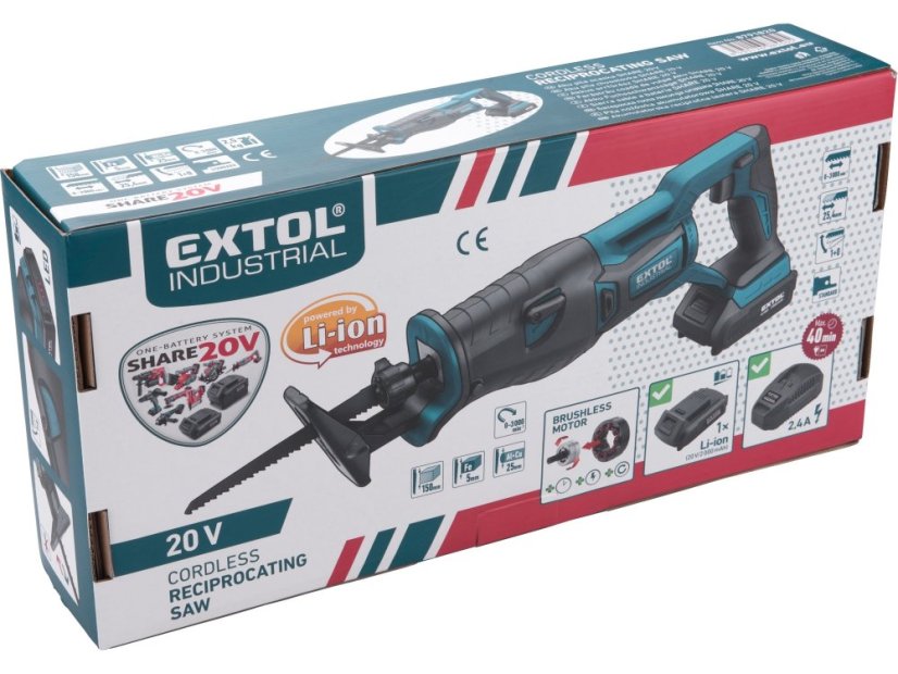 EXTOL PREMIUM 8791820 pila ocaska aku SHARE20V, BRUSHLESS, 20V Li-ion, 2000mAh