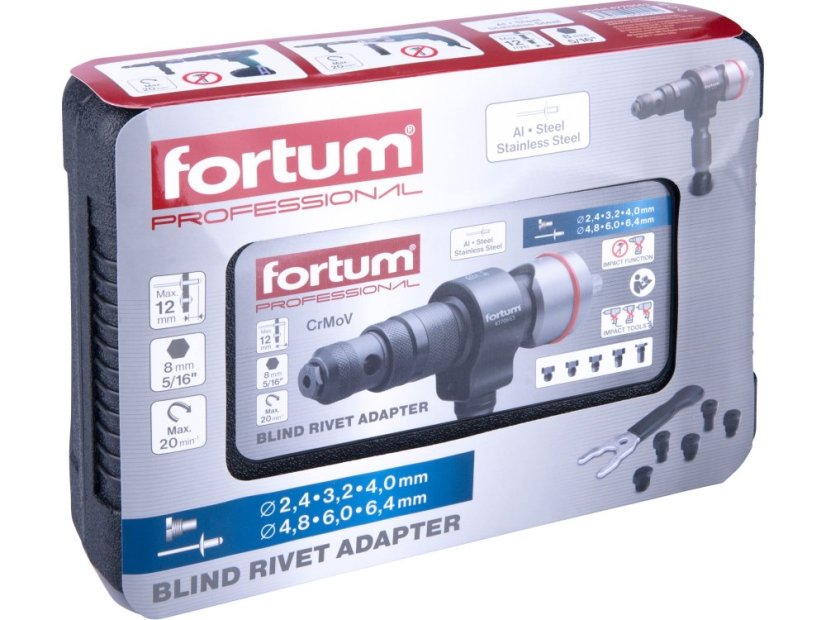 Fortum nástavec nýtovací na vrtačku T, pro trhací nýty 2,4-6,4mm, CrMoV