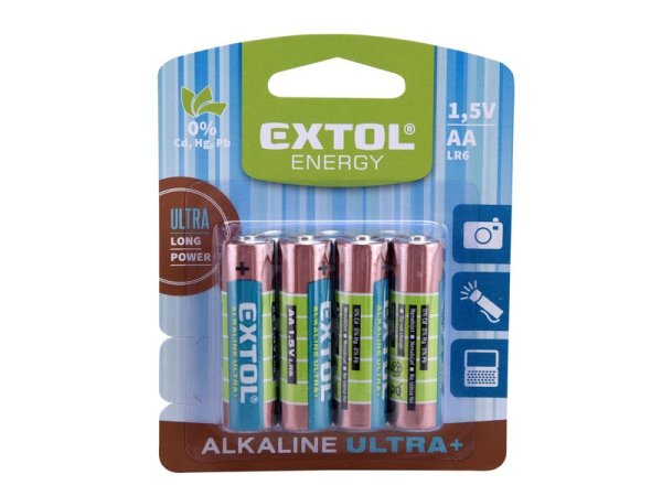 EXTOL ENERGY 42011 baterie alkalické, 4ks, 1,5V AA (LR6)