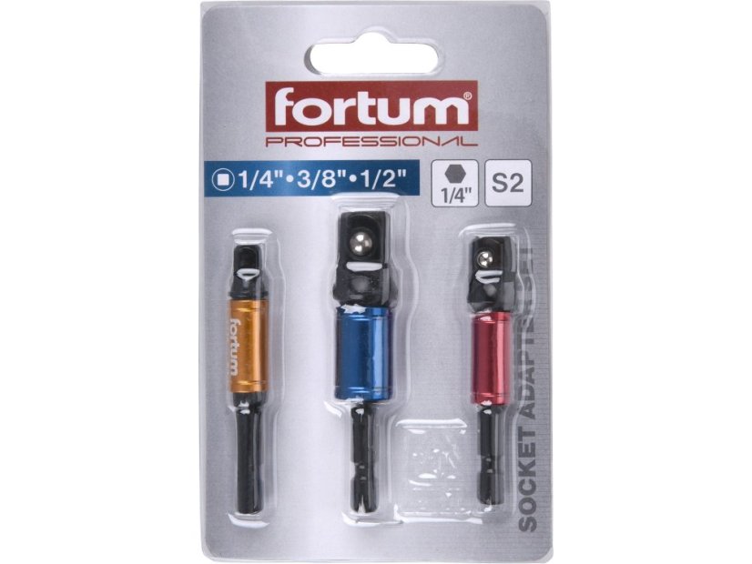 FORTUM 4742203 adaptéry do vrtačky s otoč.úchytem 3ks, 1/4"-3/8"-1/2", S2