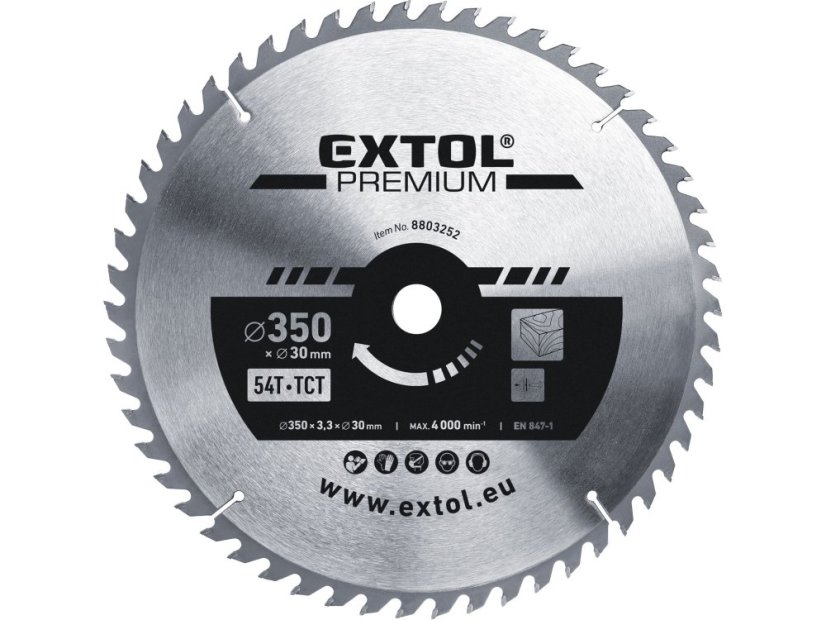 EXTOL PREMIUM 8803252 kotouč pilový s SK plátky, O 350x3,3x30mm, 54T