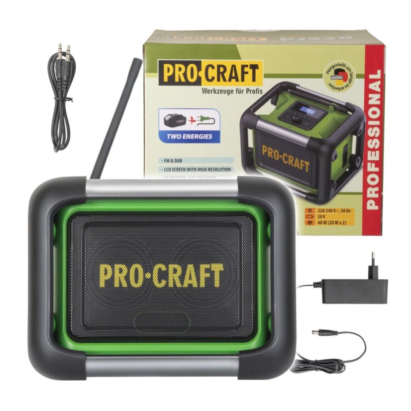 Procraft PJS20bb aku rádio DAB+, FM, Bluetooth 5.3, 80W 20 V bez aku