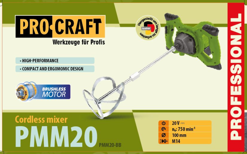 Procraft PMM20 aku míchadlo stavebních směsí 20 V bez aku