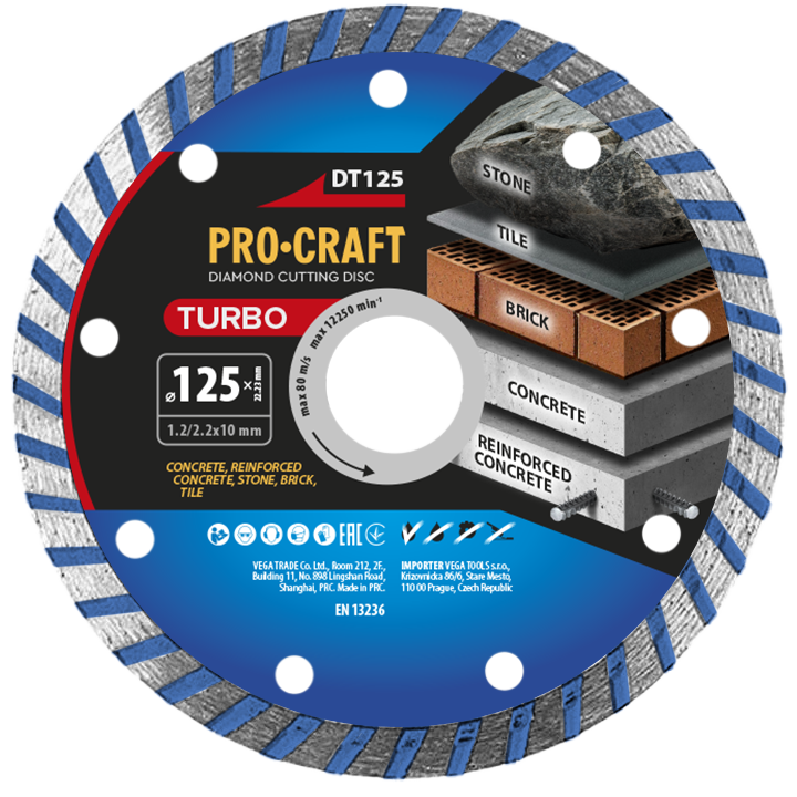 Procraft DT125 diamantový řezný kotouč Turbo 125mm