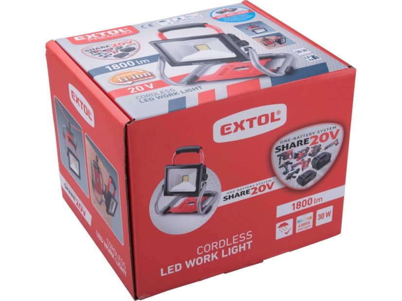 EXTOL PREMIUM 8891870 reflektor LED aku SHARE20V, 1800lm, 20V Li-ion, 2000mAh