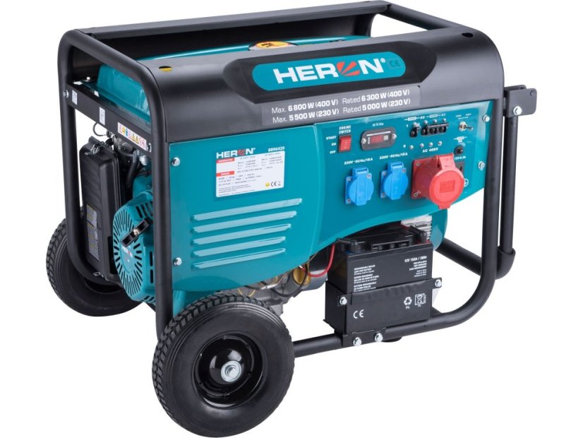 HERON 8896420 elektrocentrála benzínová 15HP/6,8kW/8,5kVA (400V), 5,5kW (230V)
