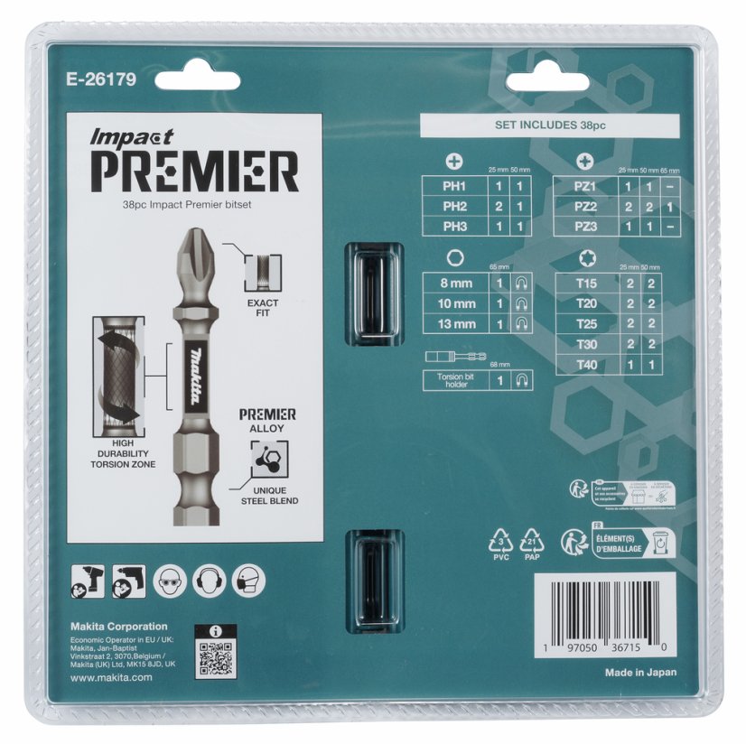 Makita E-26179 sada bitů 1/4" Impact Premier, 38 ks v plastovém obalu