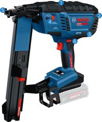 Akumulátorová sešívačka na dřevo Bosch EXTH18V-50M s ergonomickou rukojetí.