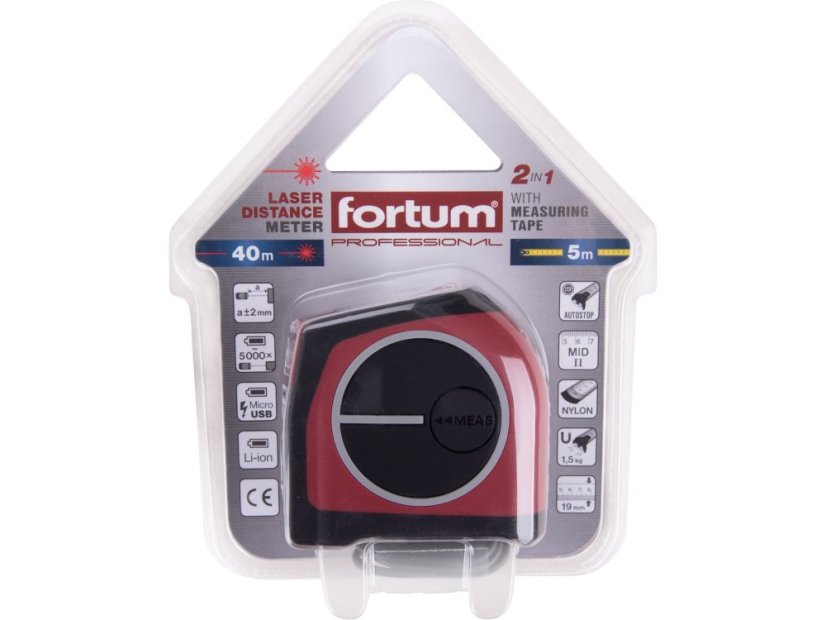 FORTUM 4780275 metr laserový 40m v kombinaci s 5m svinovacím, laser: 0,129 - 40m