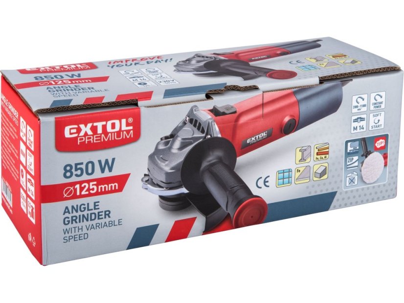 EXTOL PREMIUM 8892014 bruska úhlová s regulací rychlosti, 125mm, 850W