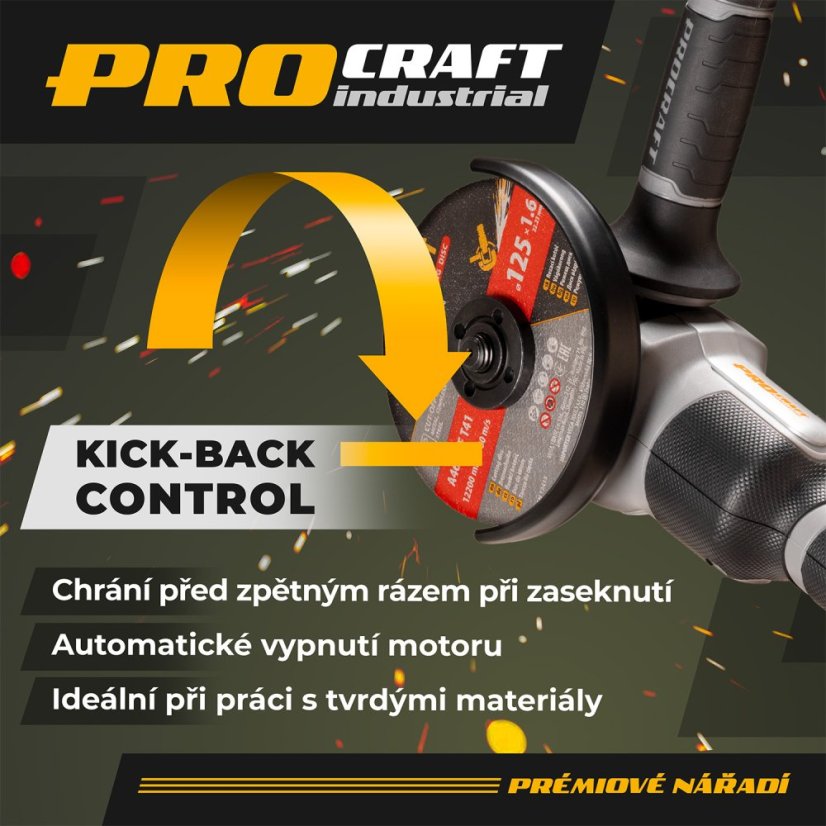 Procraft Industrial AG125A-1B-F aku úhlová bruska 125 mm 20 V 1x4Ah (Taška)