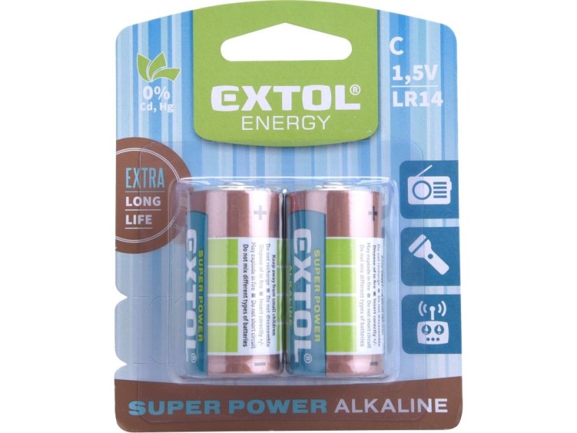 EXTOL ENERGY 42014 baterie alkalické, 2ks, 1,5V C (LR14)