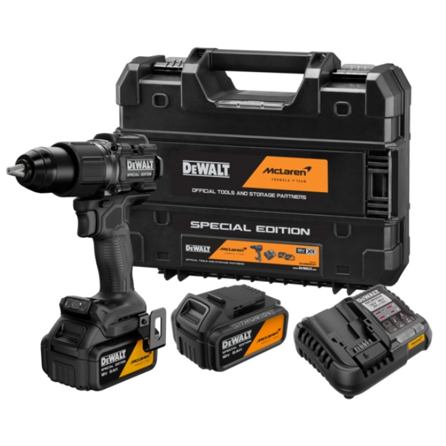 Dewalt DCD86MP2T aku příklepová vrtačka edice McLaren 18V 2x5Ah