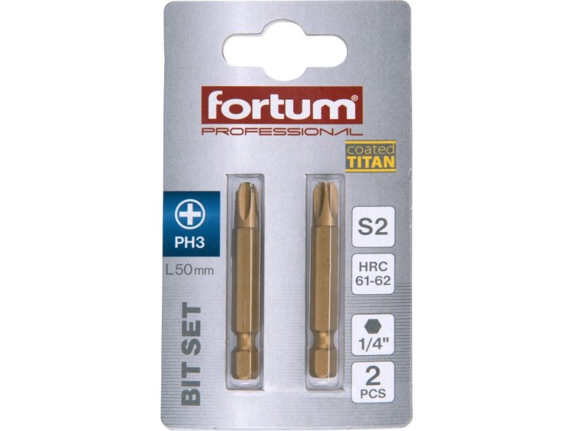 FORTUM 4741282 hrot křížový phillips, sada 2ks, PH 2x50mm,titan. úprava, S2