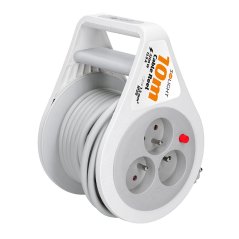 Solight PB25 prodlužovací přívod na bubnu 10m, 3 zásuvky, šedý kabel, 3x 1,5mm2
