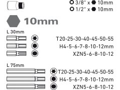 EXTOL PREMIUM 8818202 hroty IMBUS-TORX-XZN, sada PROFI 40ks, pro ráčny 3/8", 1/2", CrV