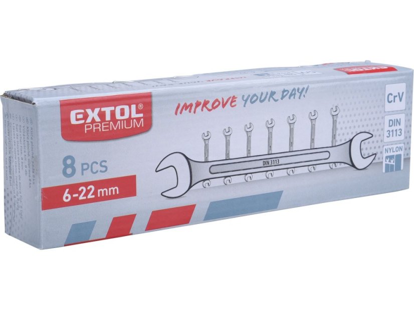 EXTOL PREMIUM 6119 klíče ploché, sada 8ks, 6-22mm, CrV