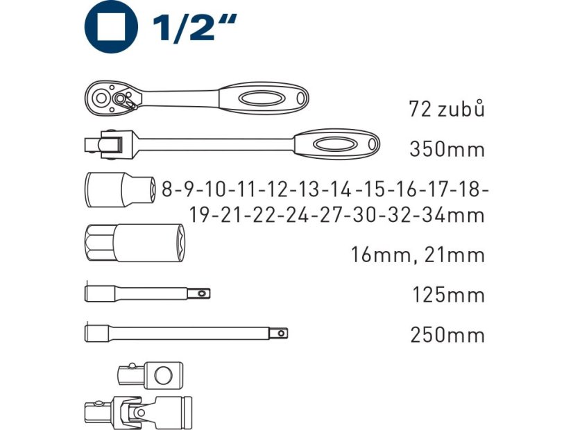 FORTUM 4700014 hlavice nástrčné, sada 27ks, 1/2"