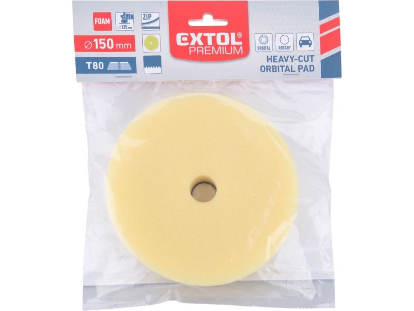 EXTOL PREMIUM 8804548 kotouč leštící pěnový, orbitální, T80, žlutý, ?150x25mm, suchý zip ?127mm