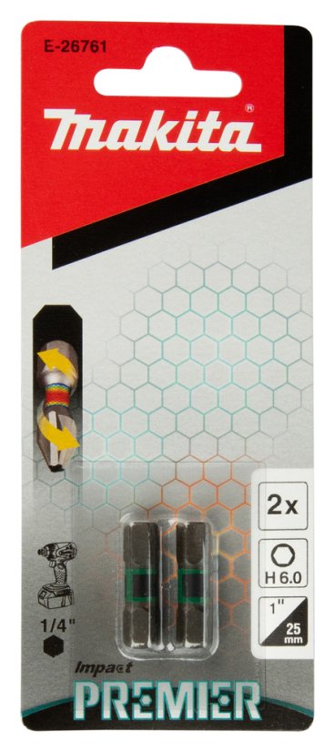 Makita E-26761 torzní bit řady Impact Premier (C-form) H6x25mm 2 ks