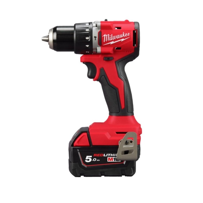 Milwaukee ELVINSET27 M18 BLPDRC-502C aku příklepová vrtačka + M18 FSAG125X-0 aku uhlová bruska 125 mm 2x 5 Ah M18 B5