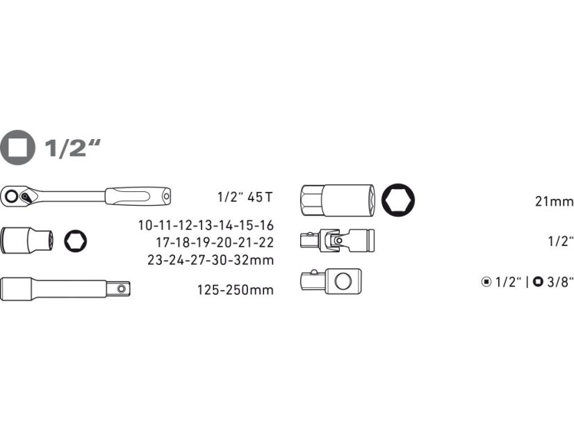 EXTOL PREMIUM 8818365 hlavice nástrčné, sada 24ks, 1/2"