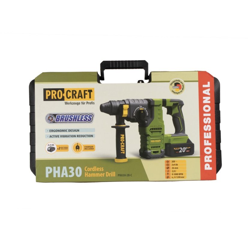 Procraft PHA30 aku kombinované kladivo SDS-plus 2,8 J 20 V 2x4Ah