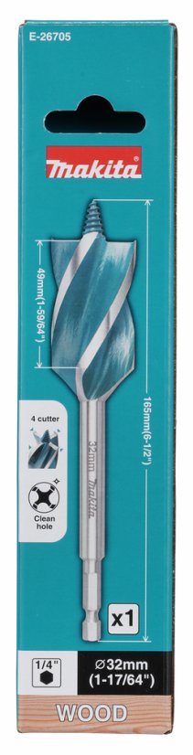 Makita E-26705 vrták do dřeva 32x165mm čtyřbřitý šestihran 1/4"
