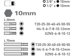 EXTOL PREMIUM 8818202 hroty IMBUS-TORX-XZN, sada PROFI 40ks, pro ráčny 3/8", 1/2", CrV
