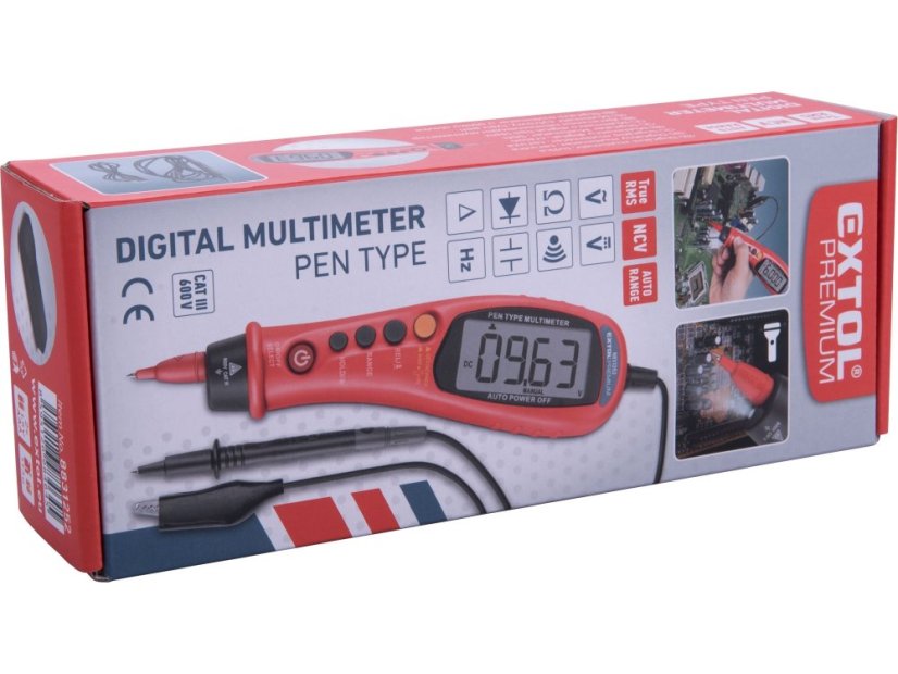 EXTOL PREMIUM 8831252 multimetr digitální, tužka, True RMS, automatická volba rozsahů