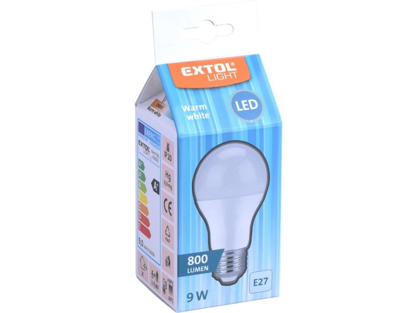 EXTOL LIGHT 43003 žárovka LED klasická, 9W, 800lm, E27, teplá bílá