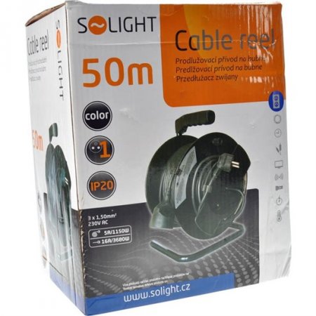 Solight PB12 prodlužovací přívod na bubnu, 1 zásuvka, 50m, černý kabel, 3x 1,5mm2
