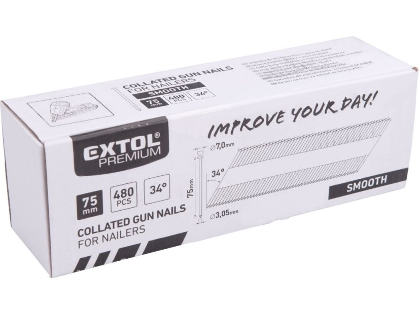 EXTOL PREMIUM 8862607 hřebík nastřelovací, 480ks, 75mm, ?3,05mm, hladký