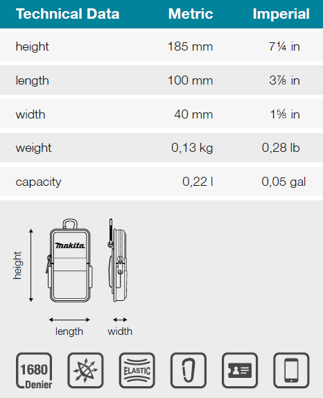 Makita E-15556 pouzdro na opasek pro smartphone 90x40x165mm=oldE-05583