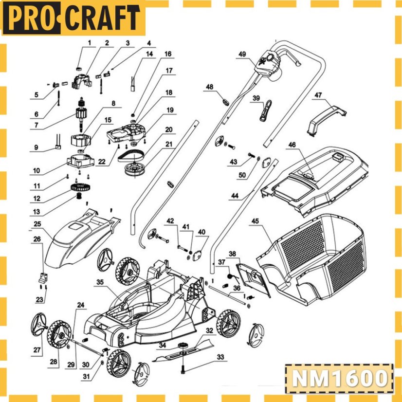 Procraft NM1600 elektrická sekačka na trávu 1000W