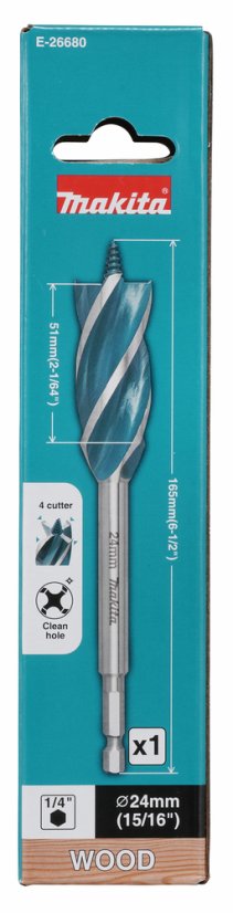 Makita E-26680 vrták do dřeva 24x165mm čtyřbřitý šestihran 1/4"