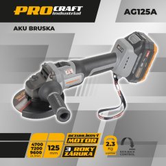Procraft Industrial AG125A-1B-F aku úhlová bruska 125 mm 20 V 1x4Ah (Taška)