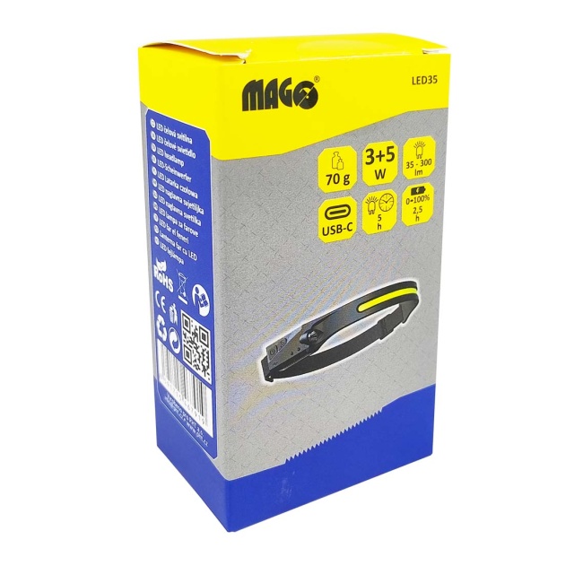 Magg LED35  LED čelová svítilna 3W + 5W, 90 + 300 lm, Li-ion