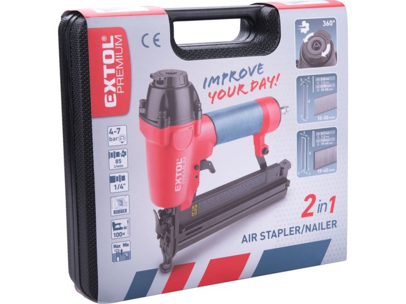 EXTOL PREMIUM 8865040 sponkovačka a hřebíkovačka 2v1, pneu