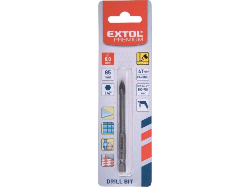 EXTOL PREMIUM 8801888 vrták na sklo a keramiku karbidový, O 8mm
