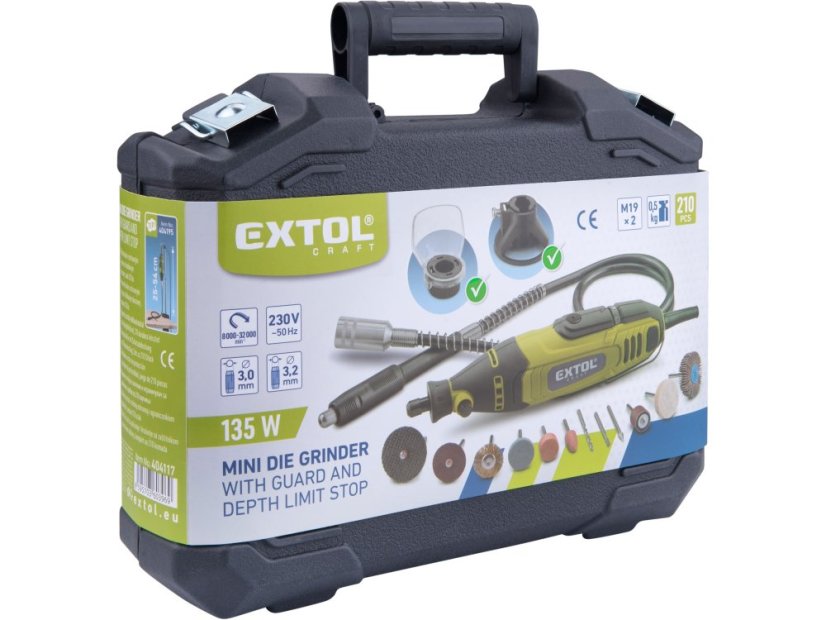 EXTOL CRAFT 404117 bruska přímá s ohebným nástavcem, 210ks, 135W