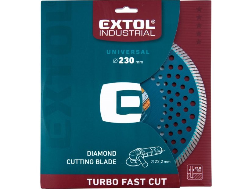 EXTOL INDUSTRIAL 8703055 kotouč diamantový řezný, turbo Fast Cut, suché i mokré řezání, O 230x22,2x2,8mm