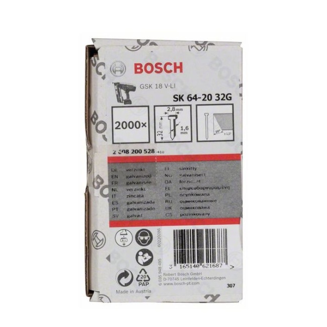 Bosch SK64 20G 1,6x32Gmm hřebík se zápustnou hlavou