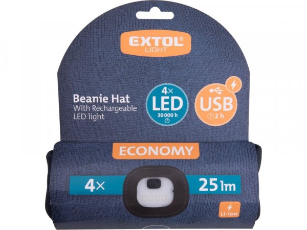 EXTOL LIGHT 43456 čepice s čelovkou 4x25lm, USB nabíjení, tmavě modrá, ECONOMY, univerzální velikost