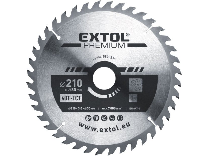 EXTOL PREMIUM 8803236 kotouč pilový s SK plátky, O 210x3,0x30mm, 40T