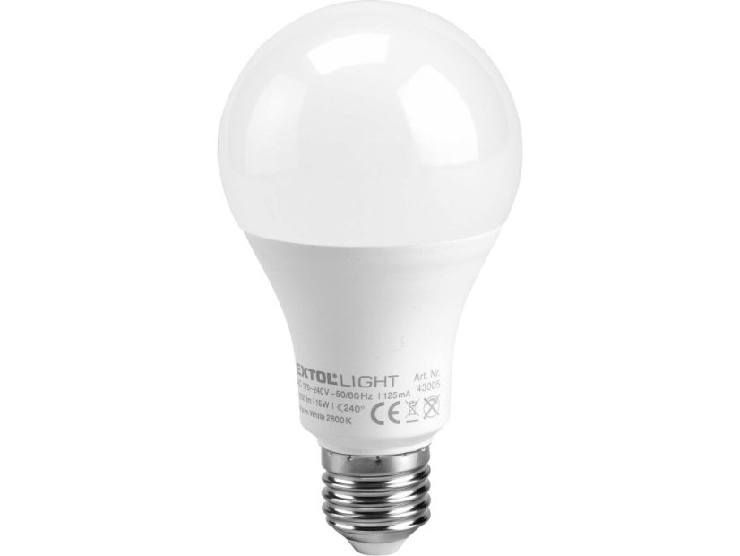 EXTOL LIGHT 43005 žárovka LED klasická, 15W, 1350lm, E27, teplá bílá