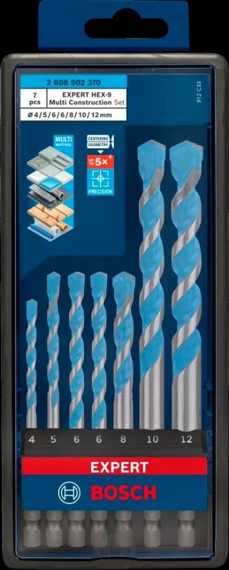 Bosch 7 dílná sada vrtáků EXPERT HEX-9 MultiConstruction 4/5/6/8/10/12 mm